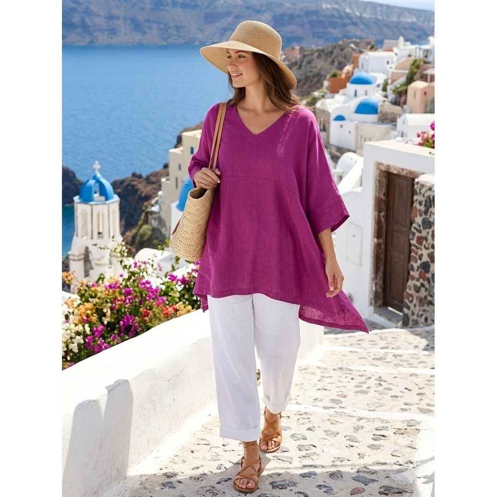 Match Point Small Asymmetrical Tunic Top Lagenlook Coastal Minimalist Fuschia